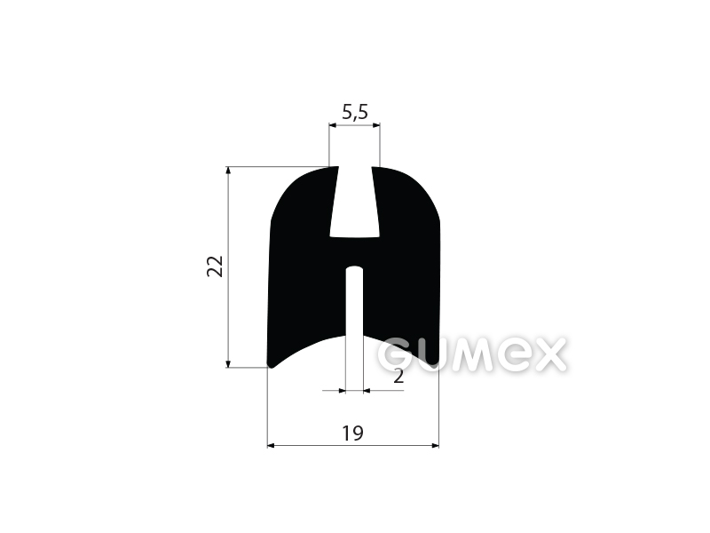 "H" Gummiprofil, 22x18/5,5/2mm, 70°ShA, EPDM, -40°C/+100°C, schwarz, 